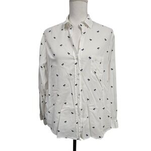 Anthropology Grayson The Hero Palm Tree Button Down Shirt White Blue Women's Med